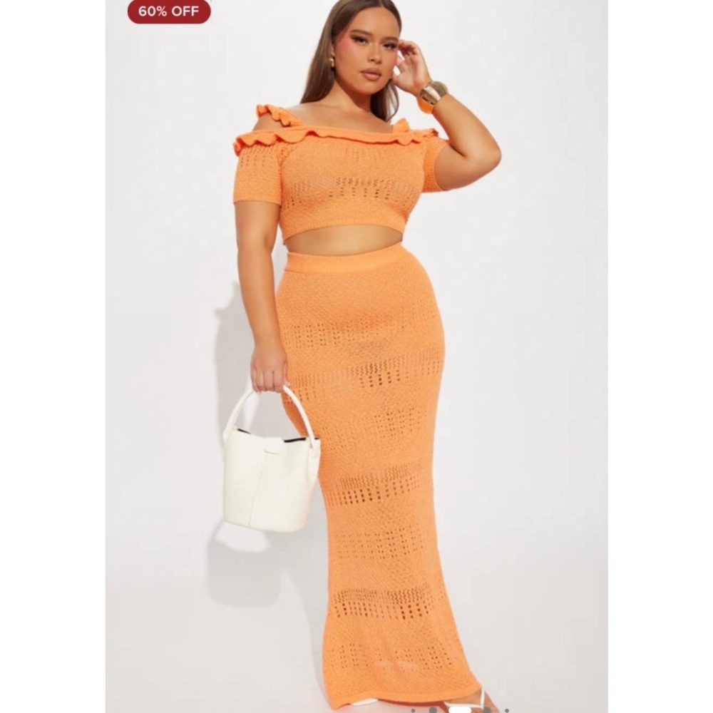 Cindy Crochet Maxi Skirt Set - Orange - 1X